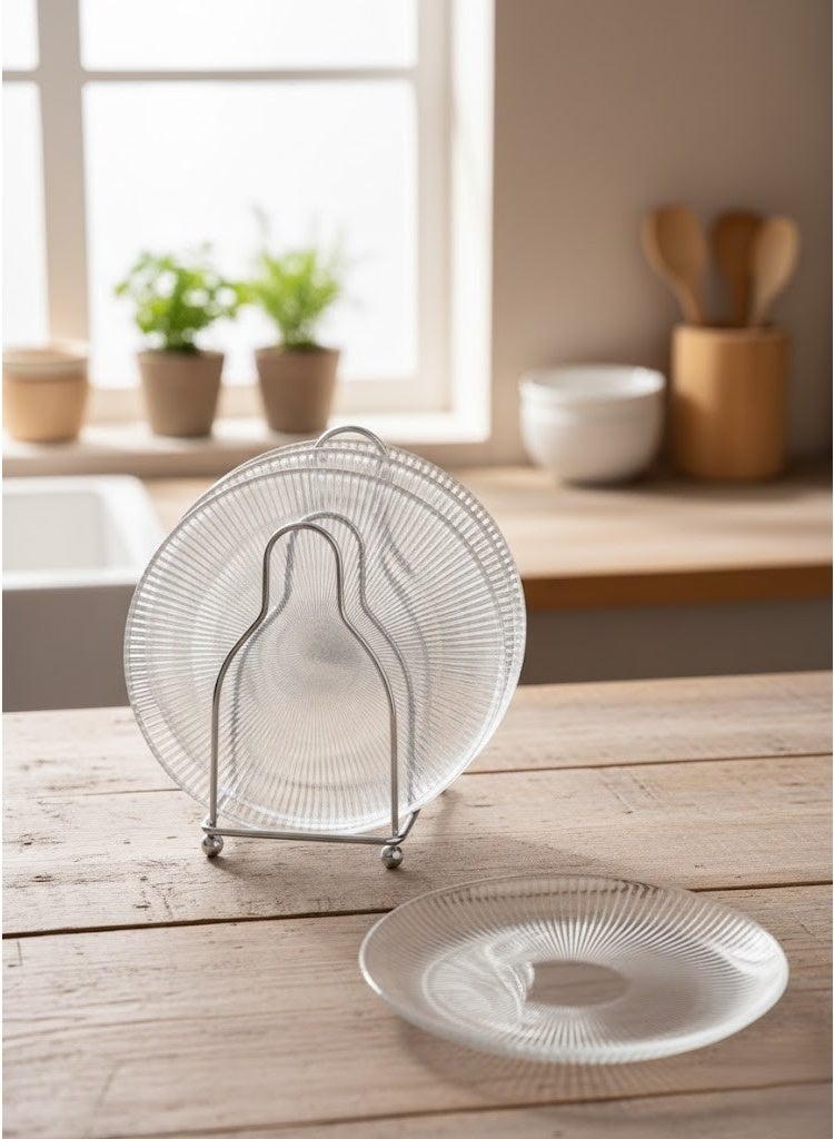 طقم صحون حلى زجاج مع استاند معدن أنيق وعصري عدد 6 حبات